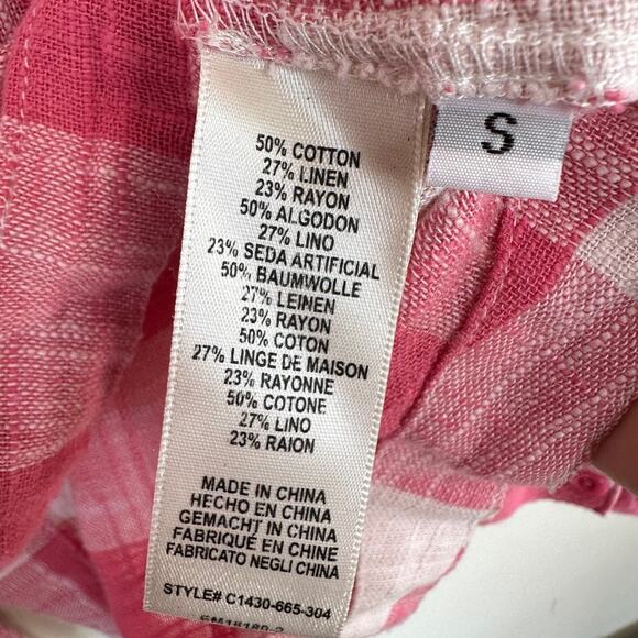 Cloth & Stone Linen Blend Picnic Gingham Plaid Shirt Button Back Pink White S - Picture 10 of 11